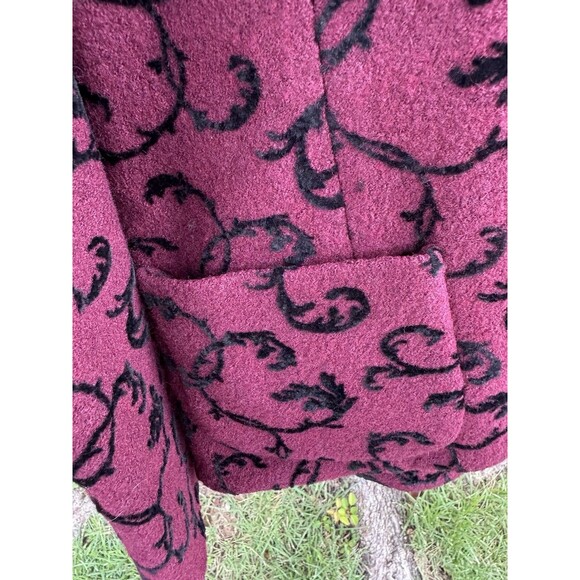 Y2K Pendleton Womens XL Wool Blend Floral Blazer ButtonUp Maroon & Black Vines - Picture 5 of 6